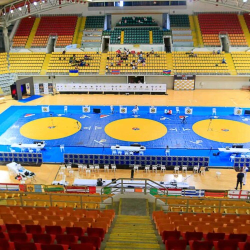 Wettkampfhalle und Zuschauerränge beim European Sambo Championship Limassol 2021