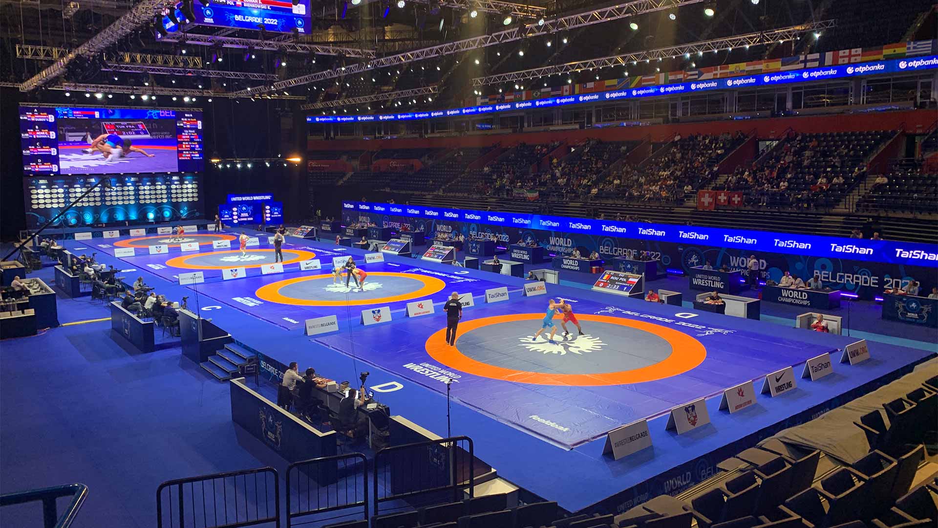 Four wrestling mats at the World Championships in Belgrade