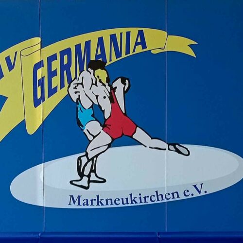 Bedruckter Wandprallschutz mit AV Germania Markneukirchen Logo